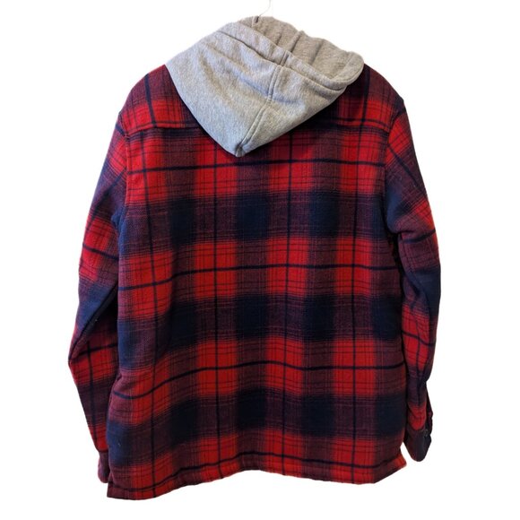 💫HOST PICK💫 Plaid Zara Jacket Hoodie Layered Red Navy Zip Up Size M Men's - Picture 9 of 9
